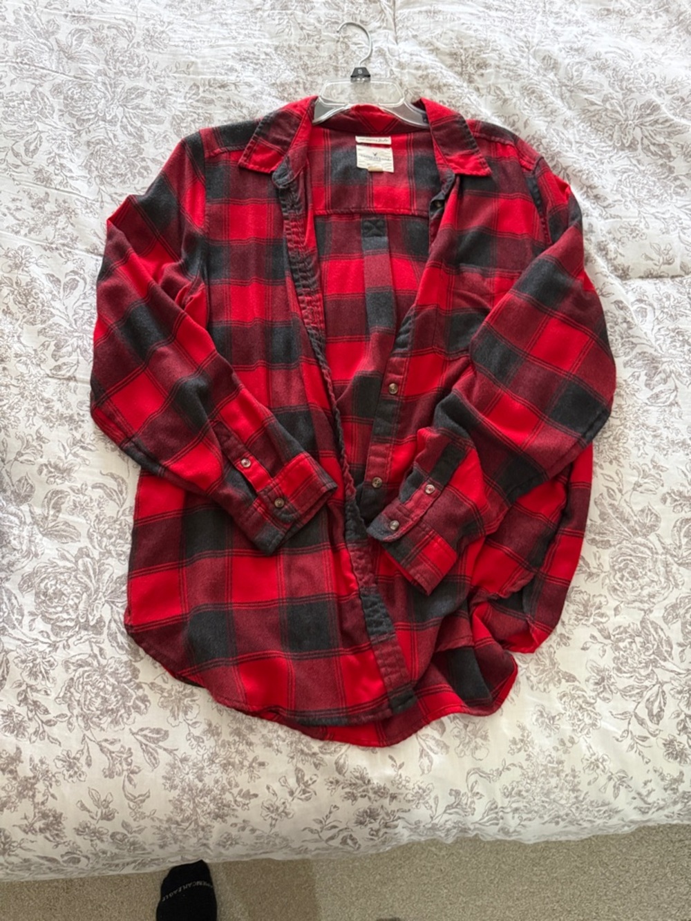 American Eagle Red & Black Plaid Flannel Shirt